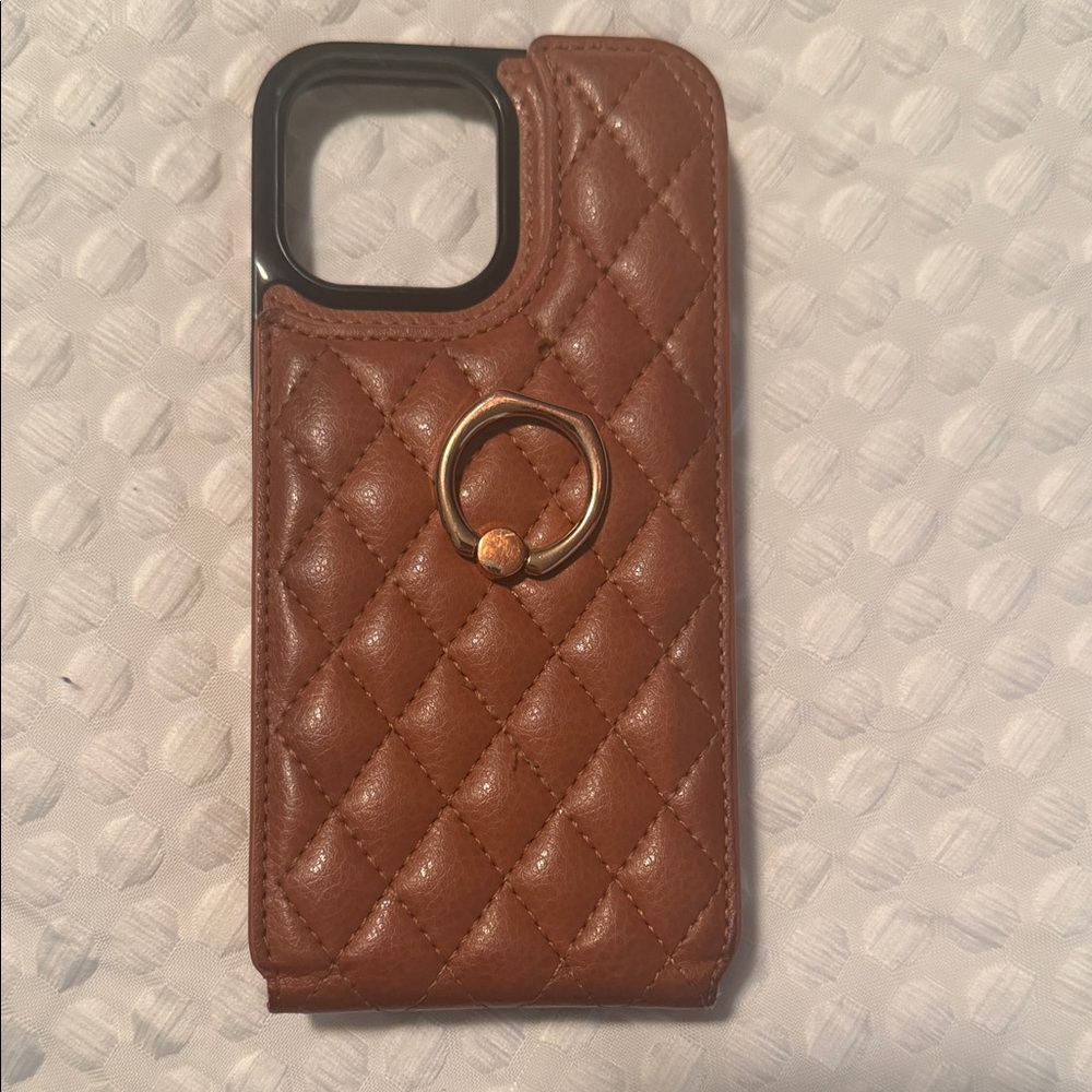 Brown Quilted iPhone 13 Pro Max Case with Ring Holder
